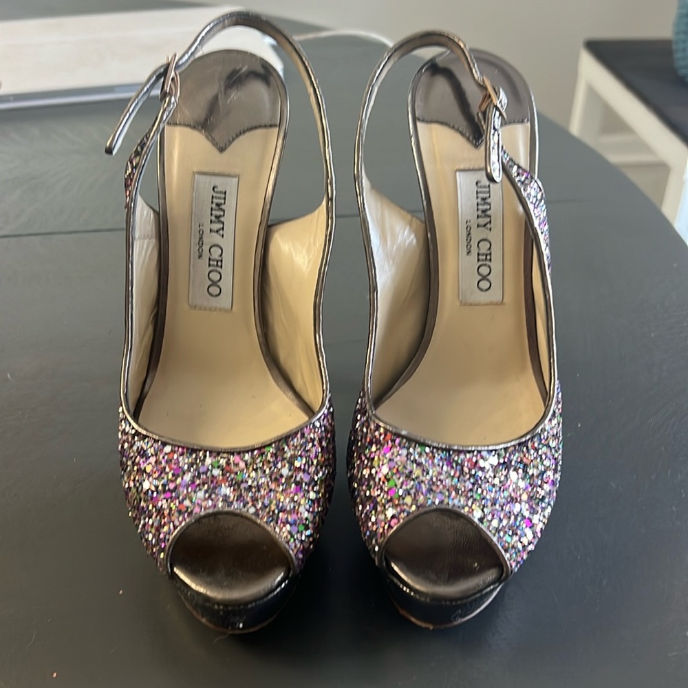 Jimmy Choo, size 38, glitter stilettos